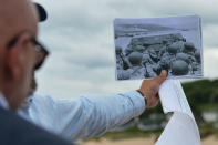 <p>Charles Norman Shay, 92, a Penobscot tribal elder and a veteran from WWII, returns to Omaha beach for the 73rd anniversary of D-Day. (Photo: Artur Widak/NurPhoto via Getty Images) </p>