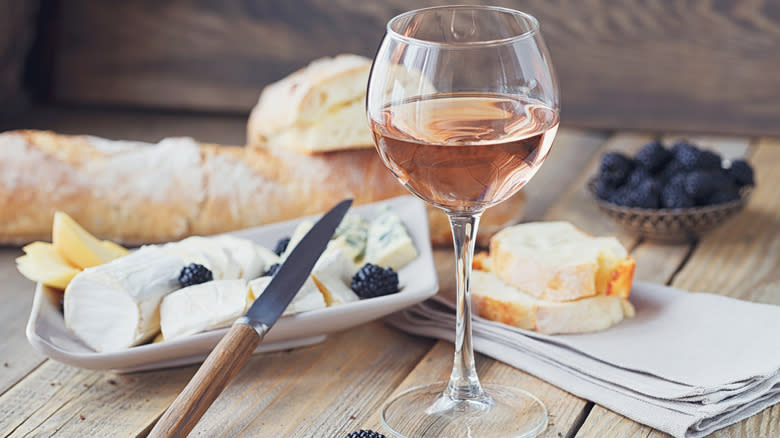 rose wine and cheese plate