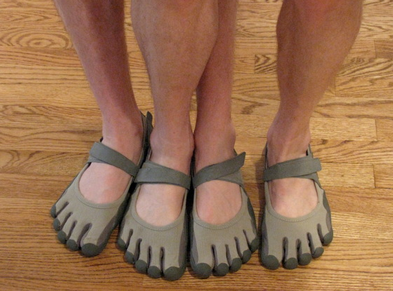 Along with one of my sons, modeling our birthday gifts of Five Finger shoes a few years ago