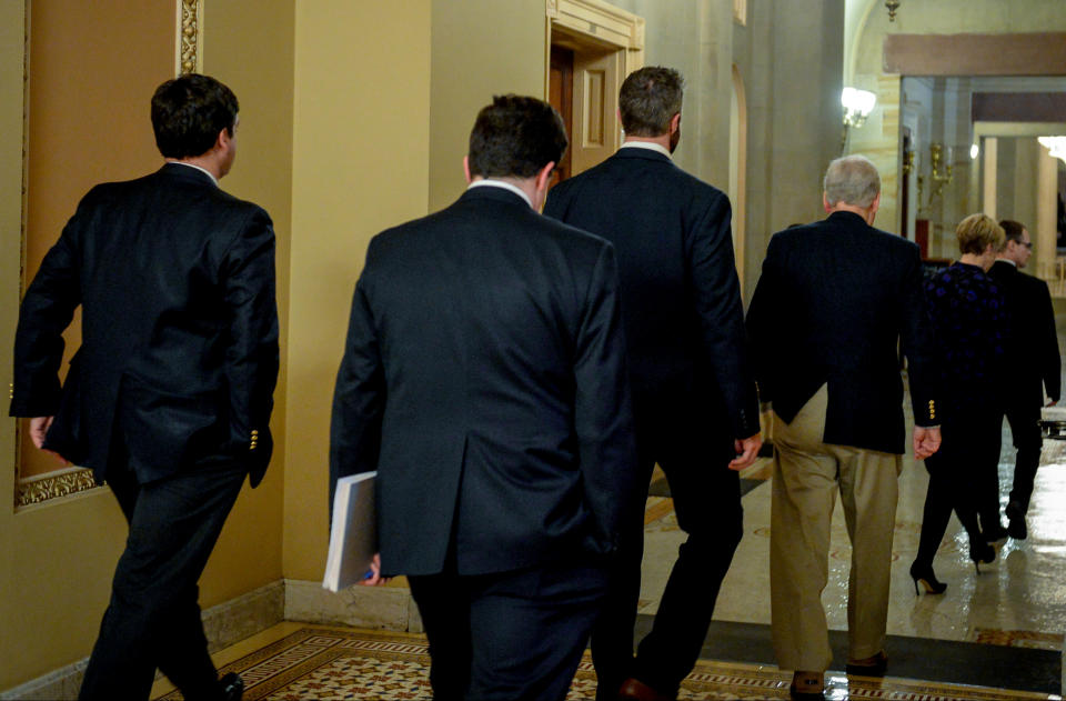 McConnell walks back to his office after the motion failed in the attempt to wrap up work on coronavirus economic aid legislation