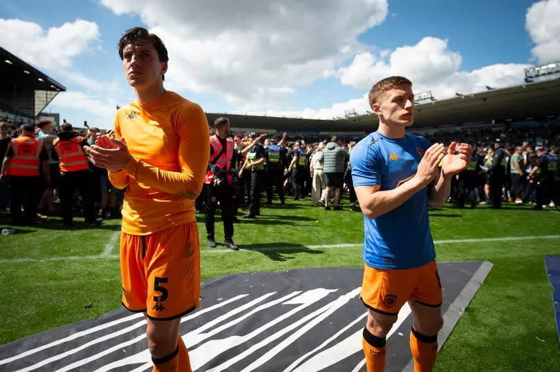 Greg Docherty applauds the Hull City fans on the final day of the season at Plymouth -Credit:Benjamin Gilbert/Focus Images Ltd