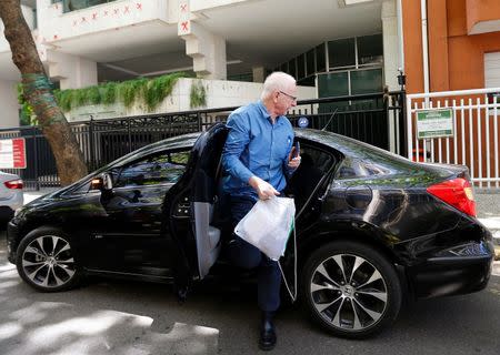 Former top European member of the International Olympic Committee (IOC), Patrick Hickey, arrives at a residential building after leaving the Bangu Jails Complex in Rio de Janeiro, Brazil, August 30, 2016. REUTERS/Ricardo Moraes