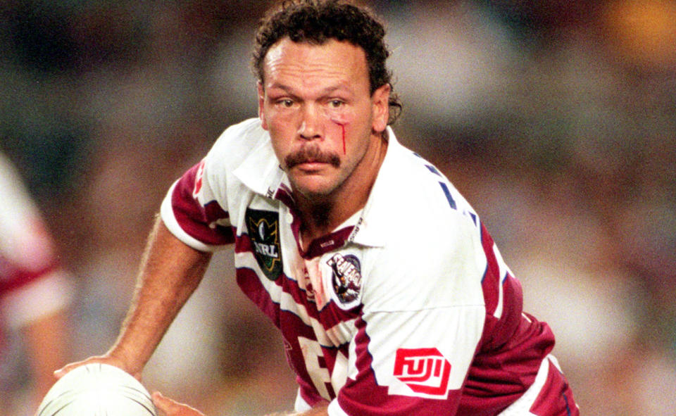 Cliff Lyons, pictured here in action for Manly in 1998.