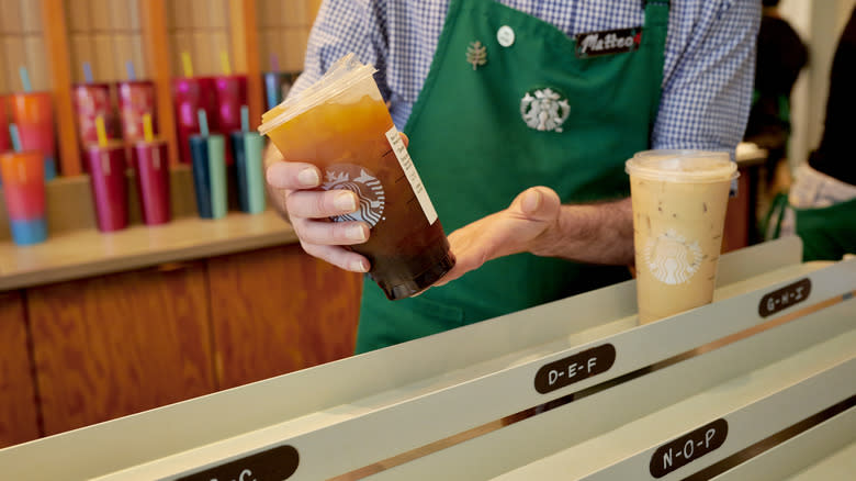 Starbucks barista places a mobile order 