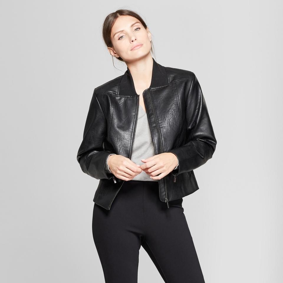 Women’s Long Sleeve Collared Moto Jacket $39.99 (Photo: Target)