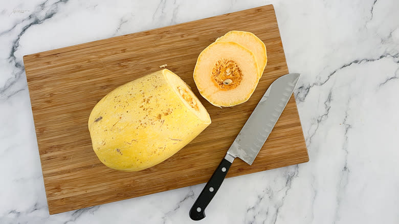 knife with spaghetti squash