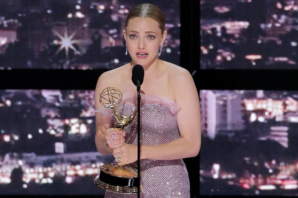 Amanda Seyfried accepts the Outstanding Lead Actress in a Limited or Anthology Series or Movie award for "The Dropout" on stage during the 74th Annual Primetime Emmy Awards held at the Microsoft Theater on September 12, 2022.