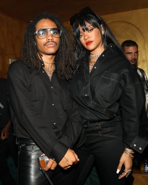 Luka Sabbat and Rihanna at the Fenty afterparty at 1 OAK’s Paris Fashion Week pop-up. Photo: BFA