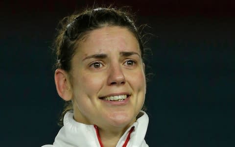 A tearful Sarah Hunter after receiving her 100th England cap  - Credit: Getty Images 