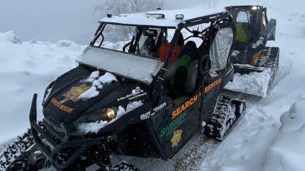 PHOTO: Mendocino County Search & Rescue perform a rescue of the Sheriff's Office Snocat which broke down during a search and rescue mission in deep snow, Mar. 6, in Laytonville, Calif. (Mendocino Sheriff's Office)