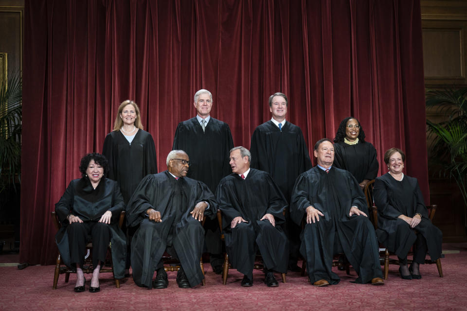 Members of the Supreme Court sit for a group photo on Friday, Oct. 7, 2022. / Credit: Jabin Botsford/The Washington Post via Getty Images