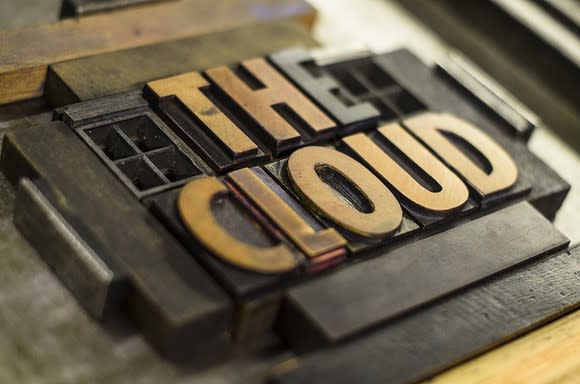 Close-up picture of a newspaper printing block that says the cloud.