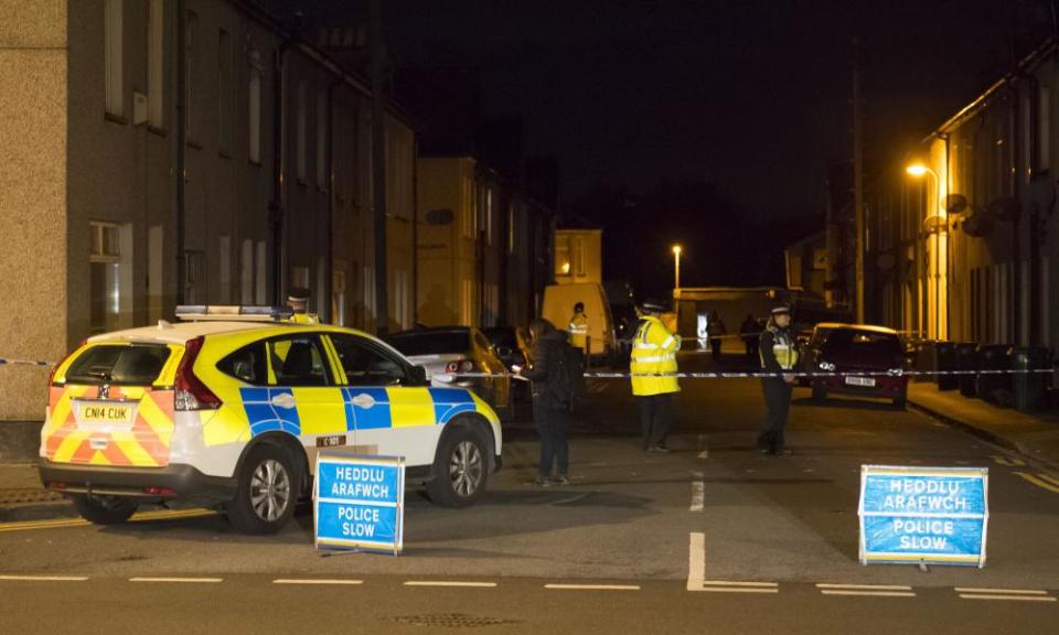 A police cordon at Jeffery Street, Newport