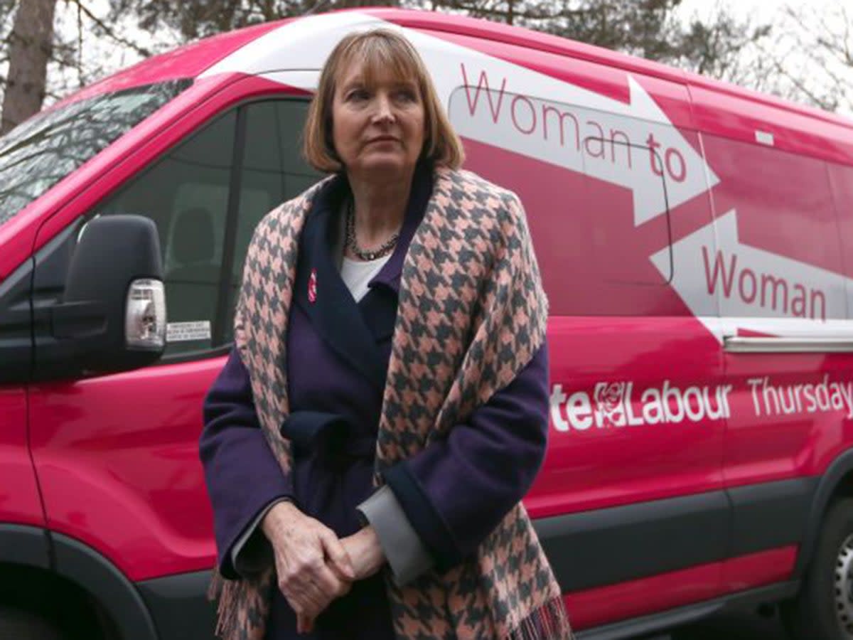 Harriet Harman tried to court female voters with her Woman to Woman pink bus (Getty)