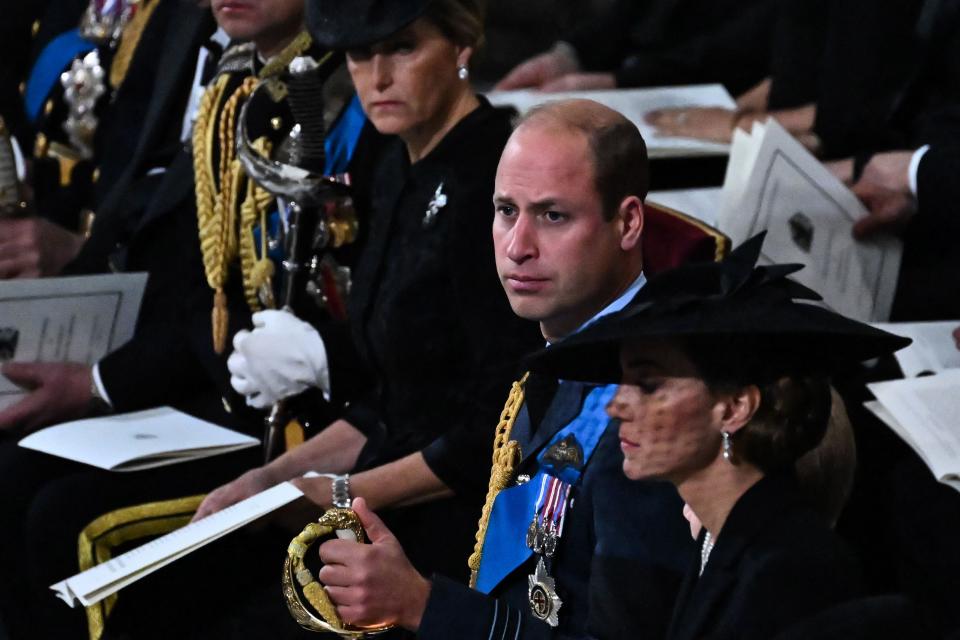 Prince of Wales looks on during the Queen's state funeral