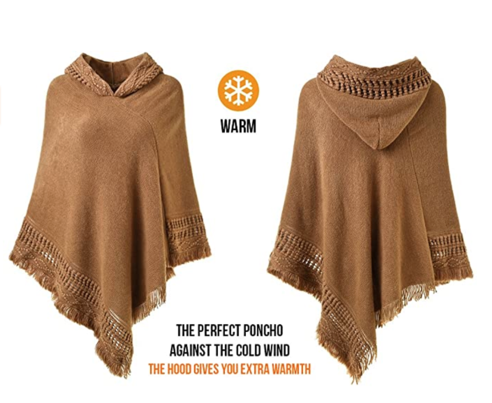 Ferand Hooded Crochet Poncho in Camel (Photo via Amazon)