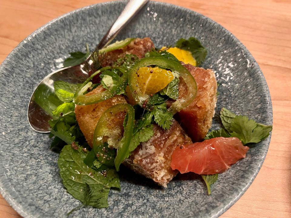 pork belly salad from state bird provisions in san francisco