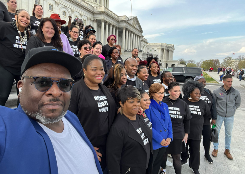 Representatives of the National Parents Union took a photo with Democratic Rep. Suzanne Bonamici of Oregon outside the Capitol. (Samuel Radford/Twitter)