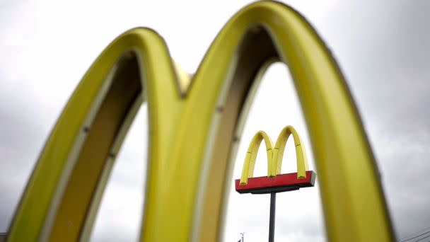 PHOTO: Signage outside a McDonald's Corp. fast food restaurant in Louisville, Ky, Oct. 22, 2021. (Luke Sharrett/Bloomberg via Getty Images, FILE)