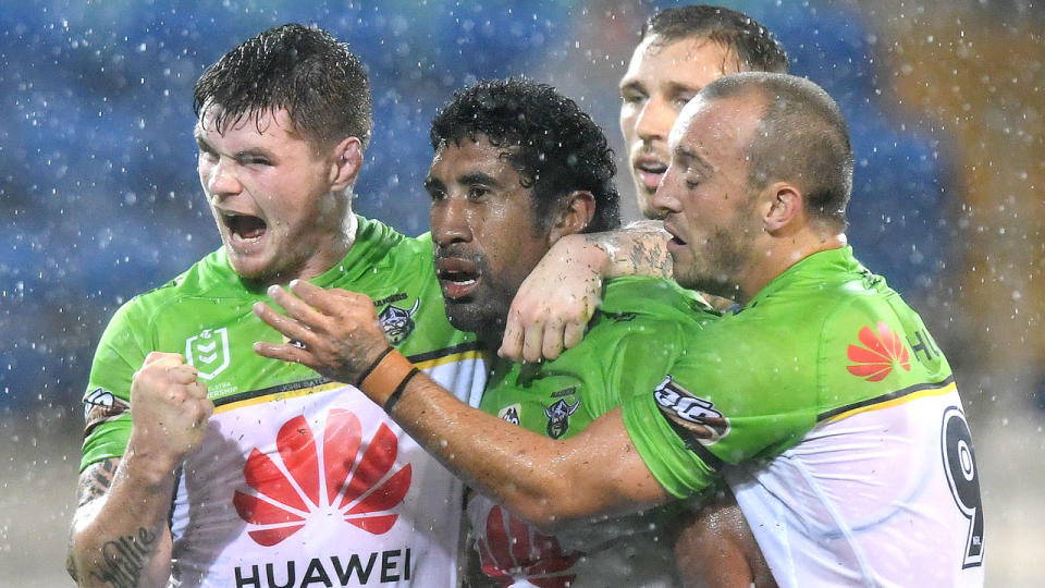 Isa Soliola managed to find the line in the wet. Pic: Getty