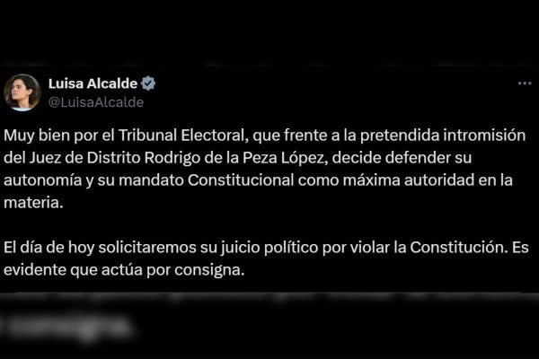 Luisa María Alcalde anuncia solicitud de juicio político