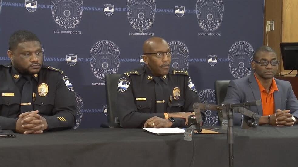 Savannah Police Chief Roy Minter holds a news conference on Saturday, June 12, 2021 in Savannah, Ga. (WSAV via AP)