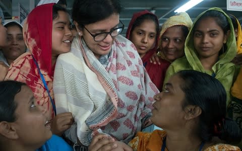 Rubana Huq meets female workers at a garment factory - Credit: Susannah Savage/Tousif Farhad