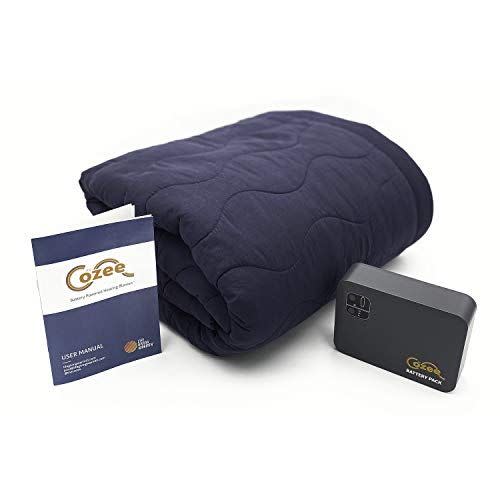 2) The Cozee Battery Powered Heated Blanket, Heats in 30-45 min, 2 Hrs Hi, 5 Hrs Lo, PLEASE WATCH HOW-TO VIDEO BEFORE FIRST USE, 60"x60" Fleece Throw, Portable Car Camp Outdoor Sport Event Water-Resist