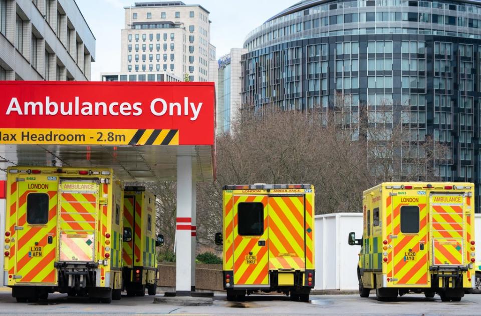 A view of ambulances outside St Thomas’ Hospital in central London (Dominic Lipinski/PA) (PA Archive)