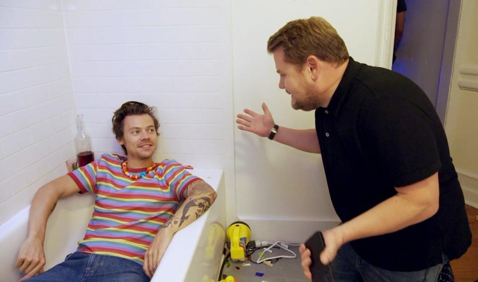 James Corden and Harry Styles hit the streets of Brooklyn with $300 to canvas apartments in search of a location to shoot a music video for "Daylight" from his new album "Harry's House" in just three hours, airing May 26, 2022 on The Late Late Show with James Corden