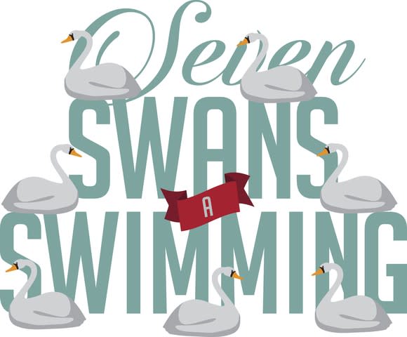 An illistration shows seven swans-a swimming