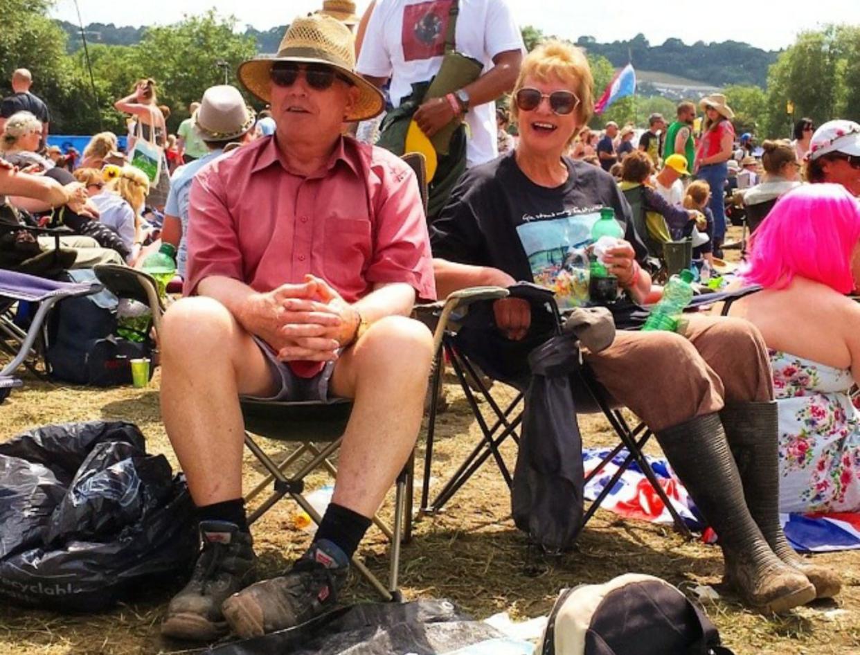 Pat (left) and Rachel Rogers, who have attended every Glastonbury Festival, at the event in 2019 (Ben Rogers)