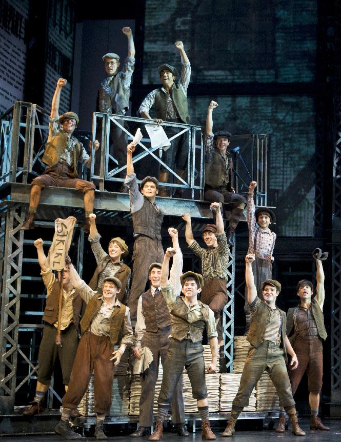 In this theater image released by Disney Theatrical Productions, the cast is shown from the musical "Newsies." The production was nominated for a Tony Award for best musical, Tuesday, May 1, 2012. The Tony Awards will be held on June 10 and broadcast live on CBS. (AP Photo/Disney Theatrical Productions, T Charles Erickson)