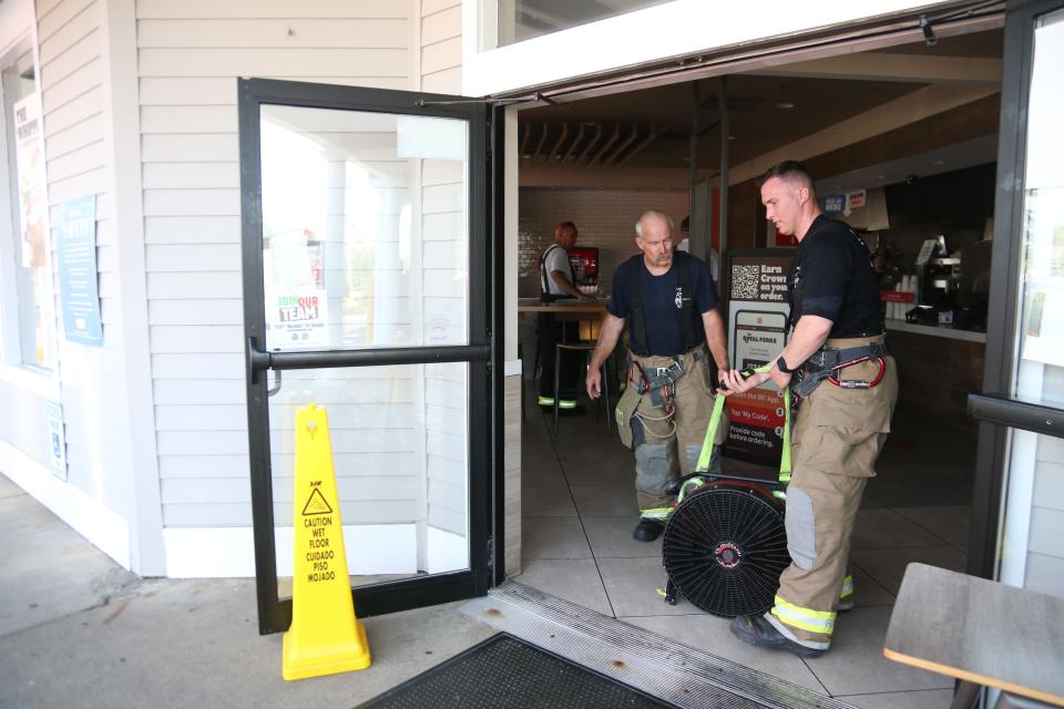 Firefighters respond to a two-alarm fire that damaged Burger King on Route 1 in Kittery , Maine, Wednesday, July 20, 2022.