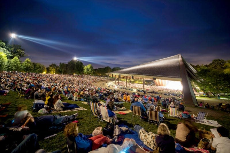 Patrons enjoy a Cleveland Orchestra concert on the lawn at Blossom Music Center.