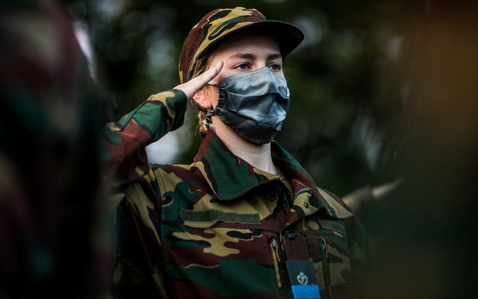 Belgian Crown Princess Elisabeth takes part in a military initiation training at Elsenborn Belgian army camp in Butgenbach