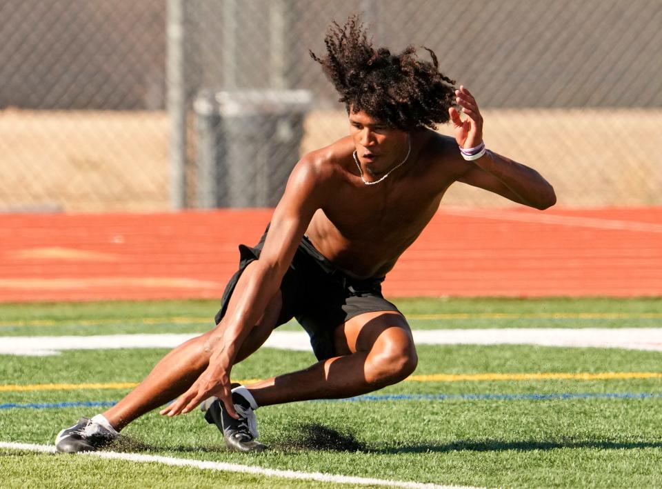 Chaparral wide receiver Plas Johnson during conditioning at Chaparral High in Scottsdale on July 13, 2023.