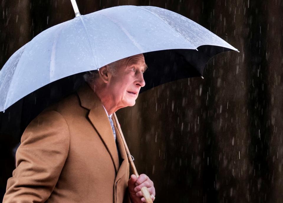 <div class="inline-image__caption"><p>King Charles III shelters under an umbrella outside York Minster to attend a short service for the unveiling of a statue of Queen Elizabeth II, and meet people from the Cathedral and the City of York. Picture date: Wednesday November 9, 2022.</p></div> <div class="inline-image__credit">Danny Lawson via Reuters</div>