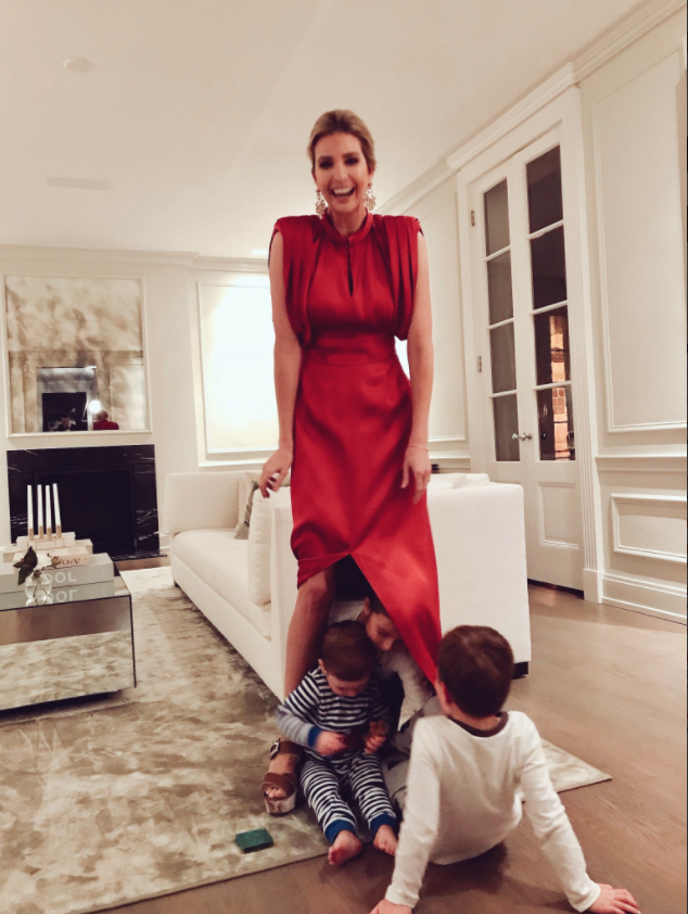 The 36-year-old, who has three children with Jared Kushner, uploaded a snap showing her standing in her living room wearing a stunning red dress. Photo: Instagram