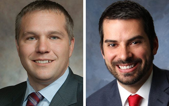 Republican attorney general candidates Adam Jarchow, left, and Eric Toney, right.