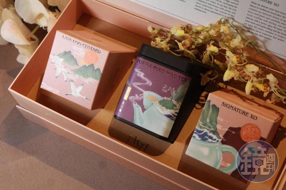 萃釅主理人張舒涵以多年餐茶搭配經驗與獨到的品茶美學，為TASTE by MMHG設計茶食指南，讓老饕辦一場屬於自己的中秋茶席。 （1,680元／組）