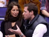 <p>Christy Turlington attends a Laker game with actor Edward Burns in 2003. </p>