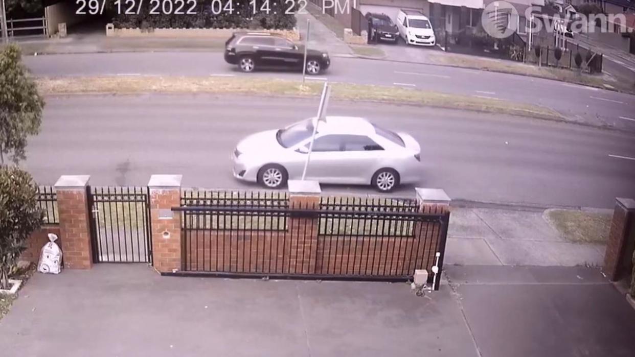 CCTV of a silver Toyota Camry believed to have been used as a getaway car following the alleged armed robbery of a Dandenong jewellery store on December 29 last year. Picture: Victoria Police.