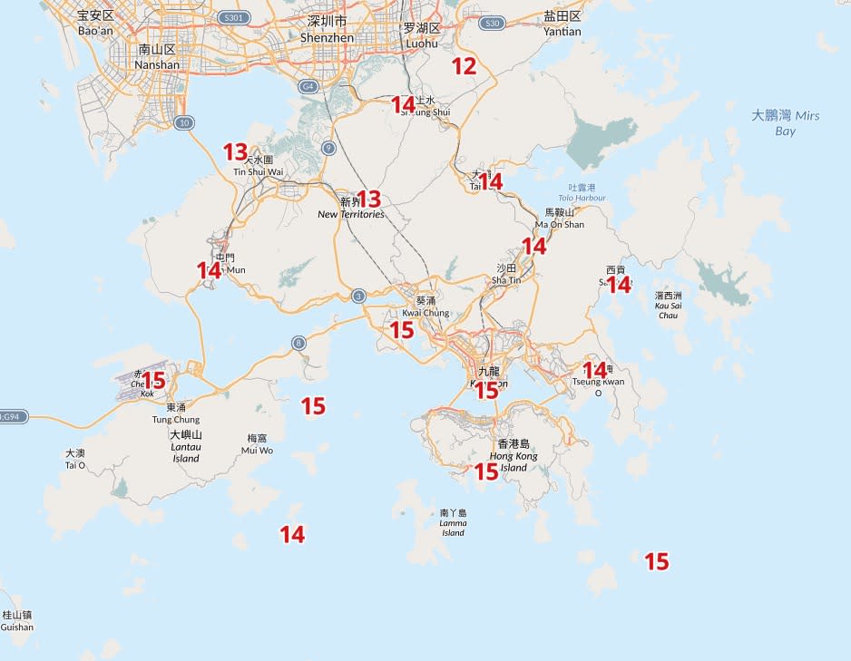 香港及珠江三角洲區域自動分區天氣預報，預測 2022 年 12 月 2 日 05 時數據。數據擷取時間：2022 年 11 月 23 日 12 時 25 分。
