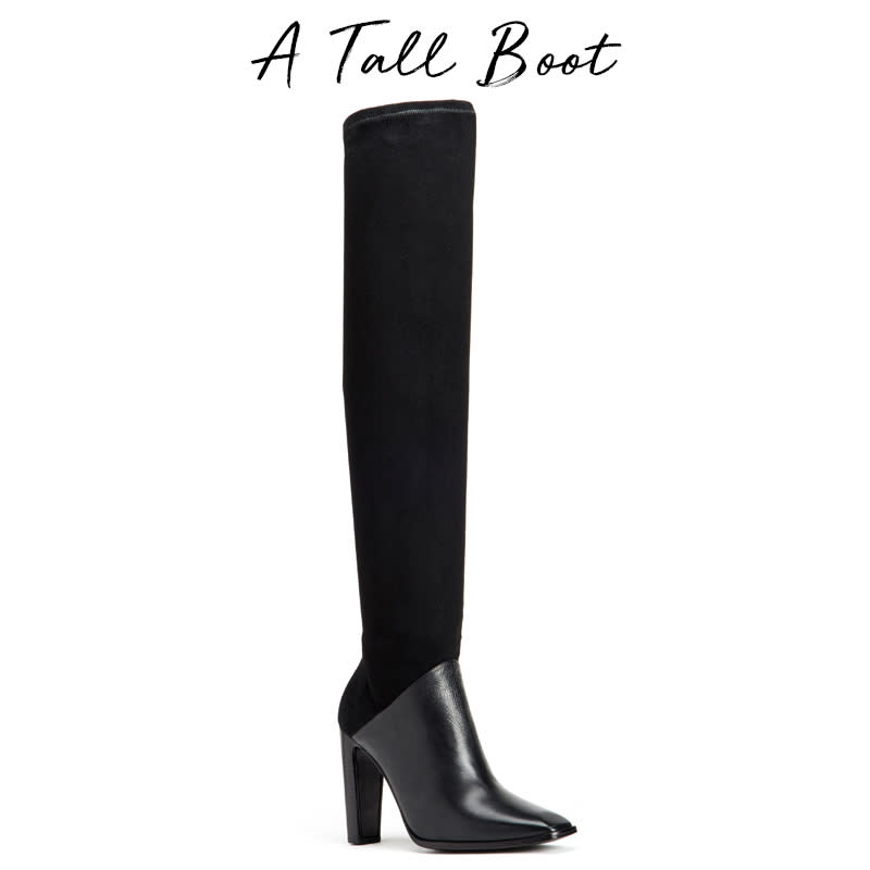 <a rel="nofollow noopener" href="https://rachelzoe.com/shop/footwear/layla-mixed-media-boots/?attribute_pa_color=blk" target="_blank" data-ylk="slk:Layla Mixed-Media Boots, Rachel Zoe Collection, $478A tall boot is a fall classic—opt for a sleek silhouette in black for maximum versatility.;elm:context_link;itc:0;sec:content-canvas" class="link ">Layla Mixed-Media Boots, Rachel Zoe Collection, $478<p>A tall boot is a fall classic—opt for a sleek silhouette in black for maximum versatility.</p> </a>