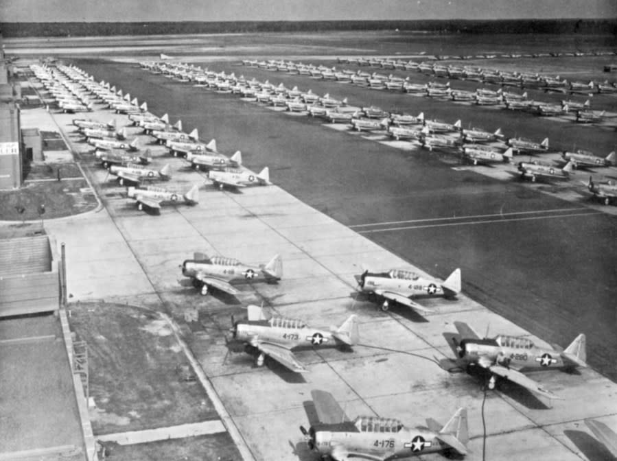 Navy training aircraft line the runways at Barin Field in Foley during World War II. The National Park Service named Foley one of 11 new American World War II Heritage Cities. (Photo courtesy of the City of Foley)