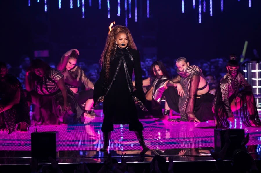 FILE - Singer Janet Jackson performs during the European MTV Awards in Bilbao, Spain, on Nov. 4, 2018. Jackson inserted some youthful spirit into her normally mature concert during a Saturday, June 10, 2023 tour stop in Los Angeles. In a show filled with nostalgic hits, Jackson took a moment to perform her 1993 ballad “Again” alongside the LA Phil’s Youth Orchestra Los Angeles at the Hollywood Bowl. Before the 16-member ensemble’s performance with Jackson, the five-time Grammy winner had a brief conversation with an 11-year-old percussionist. (Photo by Vianney Le Caer/Invision/AP, File)