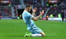 <p>Marko Arnautovic celebrates putting Stoke 1-0 up</p>