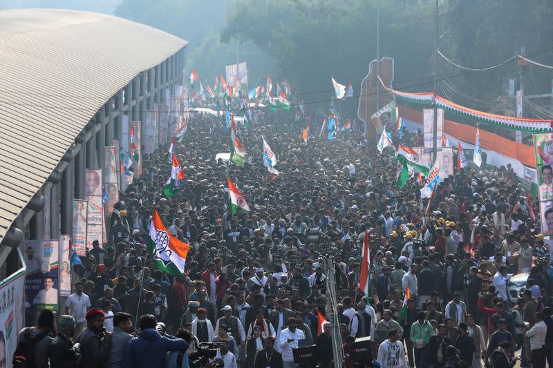Congress Party leader Rahul Gandhi's cross-India Bharat Jodo Yatra reaches Delhi