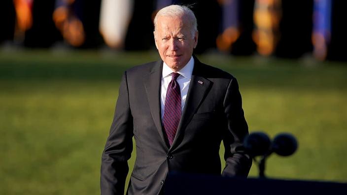 President Biden arrives for a billing signing ceremony for the Infrastructure Investment and Jobs Act on the South Lawn of the White House on Monday, November 15, 2021.